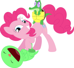 Size: 3567x3317 | Tagged: safe, artist:porygon2z, gummy, pinkie pie, alligator, reptile, turtle, g4, happy tree friends, high res