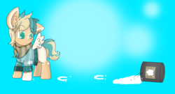 Size: 1604x868 | Tagged: safe, artist:taletrotter, oc, oc only, oc:sun light, pegasus, pony, blank flank, clothes, cute, female, filly, foal, hoofprints, paint, paint can, solo