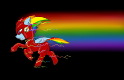 Size: 5100x3300 | Tagged: safe, artist:fiercewendigo, rainbow dash, pegasus, pony, g4, absurd resolution, black background, female, mare, simple background, solo, superhero, the flash