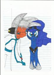 Size: 1700x2338 | Tagged: safe, artist:shawnventura, princess luna, oc, g4, canon x oc, lined paper, shipping, traditional art