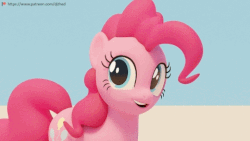 Size: 480x270 | Tagged: safe, artist:therealdjthed, pinkie pie, earth pony, pony, a friend in deed, g4, season 2, 3d, 3d model, animated, blender, blender cycles, cute, cycles render, dialogue, diapinkes, female, gif, happy, mare, model:djthed, patreon, patreon logo, simple background, smiling, solo, talking