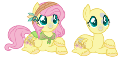 Size: 1024x484 | Tagged: safe, artist:superrosey16, fluttershy, pony, g4, alternate design, bald, female, prone, simple background, solo, transparent background