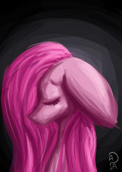 Size: 500x707 | Tagged: safe, artist:awkwardlyanonymous, pinkie pie, earth pony, pony, g4, bust, female, floppy ears, pinkamena diane pie, portrait, sad, solo