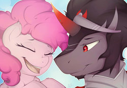 Size: 2280x1599 | Tagged: dead source, safe, artist:evange, king sombra, pinkie pie, g4, crack shipping, female, male, shipping, sombrapie, straight