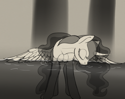 Size: 1581x1246 | Tagged: dead source, safe, artist:lunebat, princess luna, alicorn, pony, g4, drinking, female, mare, missing accessory, monochrome, sketch, solo, swimming pool, water