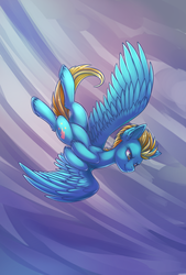 Size: 1181x1748 | Tagged: safe, artist:dragonataxia, lightning dust, pegasus, pony, g4, female, flying, smiling, solo, spread wings, wings