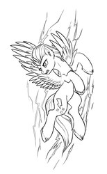 Size: 1078x1748 | Tagged: safe, artist:dragonataxia, lightning dust, pegasus, pony, g4, female, lightning, monochrome, simple background, solo, spread wings, unshorn fetlocks, white background, wings