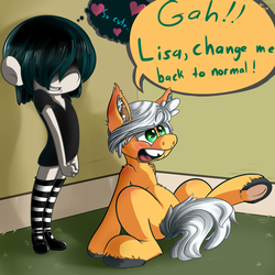 Size: 4000x4000 | Tagged: safe, artist:xrei, human, pony, brother and sister, clothes, colt, ear fluff, female, goth, implied transformation, lincoln loud, lucy loud, male, nickelodeon, offscreen character, ponified, siblings, socks, striped socks, the loud house, underhoof, unshorn fetlocks