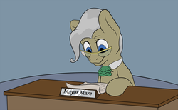 Size: 3500x2156 | Tagged: safe, artist:nudeknightart, mayor mare, earth pony, pony, g4, desk, female, high res, mare, simple background, solo