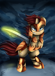 Size: 2550x3509 | Tagged: safe, artist:pridark, oc, oc only, pony, armor, commission, high res, rearing, solo, sword, warrior, weapon