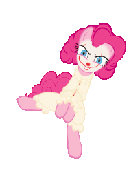 Size: 665x869 | Tagged: safe, artist:paragonaj, derpibooru exclusive, pinkie pie, earth pony, pony, g4, animated, bipedal, bouncing, clothes, clown, clown nose, crossover, dancing, face paint, female, gif, it, kazotsky kick, loop, mare, pennywise, pinkiewise, red nose, rotoscope, run, simple background, smiling, solo, transparent background, wat