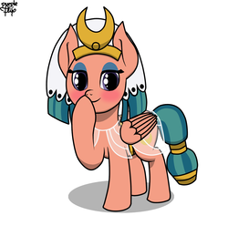 Size: 1060x1050 | Tagged: safe, artist:php142, somnambula, pony, g4, season 7, accessory, blushing, boop, clothes, cute, dress, female, looking at you, self-boop, simple background, solo, standing
