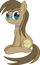 Size: 3809x6264 | Tagged: safe, artist:joey, oc, oc only, oc:dawnsong, earth pony, pony, 2018 community collab, derpibooru community collaboration, collar, female, glasses, looking at you, mare, show accurate, simple background, sitting, smiling, solo, transparent background, vector
