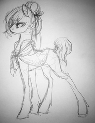 Size: 984x1280 | Tagged: safe, artist:candasaurus, oc, oc only, earth pony, pony, female, mare, monochrome, sketch, solo, traditional art