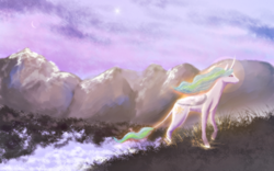 Size: 1200x750 | Tagged: safe, artist:burgerpaws, princess celestia, alicorn, pony, g4, curved horn, female, horn, leonine tail, mountain, mountain range, scenery, solo, speedpaint