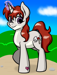 Size: 454x601 | Tagged: safe, artist:inkwell, oc, oc only, oc:vikky, pony, unicorn, female, heart, mare, redhead