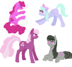 Size: 1280x1195 | Tagged: safe, artist:erijt, berry punch, berryshine, cheerilee, flitter, octavia melody, earth pony, pegasus, pony, g4, blushing, drunk, female, lineless, mare, prone, simple background, stretching, white background