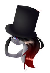 Size: 2043x3002 | Tagged: safe, artist:hyshyy, oc, oc only, oc:raven, pony, bust, female, hat, high res, mare, portrait, solo, top hat