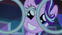 Size: 1920x1080 | Tagged: safe, screencap, starlight glimmer, pony, unicorn, g4, uncommon bond, cute, female, first person view, glasses, glimmerbetes, looking at you, mare, offscreen character, pov, smiling, solo