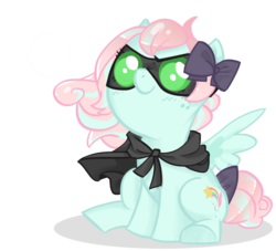 Size: 1024x930 | Tagged: safe, artist:parfywarfy, oc, oc only, oc:parfait, earth pony, pony, cloak, clothes, female, filly, sitting, solo