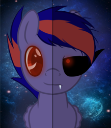 Size: 2177x2502 | Tagged: safe, oc, oc only, dark power, fangs, glowing eyes, high res, space, two-face