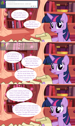 Size: 1280x2168 | Tagged: safe, artist:hakunohamikage, twilight sparkle, alicorn, pony, ask-princesssparkle, g4, ask, comic, female, golden oaks library, mare, scroll, solo, tumblr, twilight sparkle (alicorn)