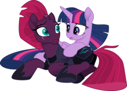 Size: 4187x3000 | Tagged: safe, artist:aqua-pony, fizzlepop berrytwist, tempest shadow, twilight sparkle, alicorn, pony, g4, my little pony: the movie, broken horn, female, horn, looking at each other, simple background, transparent background, twilight sparkle (alicorn), vector