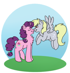 Size: 1024x1068 | Tagged: safe, artist:sylver-unicorn, derpy hooves, sugar belle, pegasus, pony, unicorn, g4, boop, chest fluff, crack shipping, derpybelle, female, lesbian, mare, noseboop, shipping
