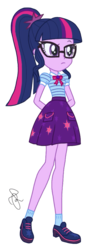Size: 738x2048 | Tagged: safe, artist:ilaria122, sci-twi, twilight sparkle, equestria girls, equestria girls series, g4, overpowered (equestria girls), clothes, female, glasses, not a vector, shoes, signature, simple background, skirt, socks, solo, transparent background