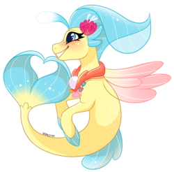 Size: 1280x1257 | Tagged: safe, artist:serkittyy, princess skystar, seapony (g4), g4, my little pony: the movie, female, flower, flower in hair, jewelry, necklace, pearl, seashell, simple background, smiling, solo, transparent background