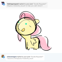 Size: 1920x1920 | Tagged: safe, artist:fluttershythekind, fluttershy, pegasus, pony, g4, ask, doodle, female, plushie, simple background, solo, tumblr, white background