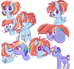 Size: 928x868 | Tagged: safe, artist:pinkablue, bow hothoof, windy whistles, pegasus, pony, g4, blushing, bowabetes, colt, cute, eyes closed, female, filly, foal, freckles, hair over eyes, heart, kissing, looking at you, male, one eye closed, open mouth, rainbow dash's parents, raspberry, ship:windyhoof, shipping, simple background, straight, tongue out, white background, windybetes, younger