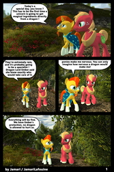 Size: 1400x2100 | Tagged: safe, artist:jamarilafouine, big macintosh, sunburst, comic:draconic potion, g4, 3d, comic, dialogue, english, multicolored hair