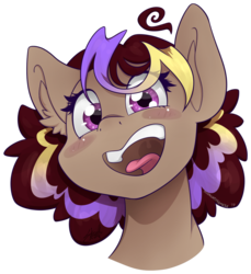 Size: 1024x1119 | Tagged: safe, artist:midnightpremiere, oc, oc only, oc:hors, bust, curly hair, simple background, solo, tongue out, transparent background