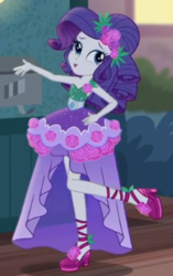 Size: 236x375 | Tagged: safe, screencap, rarity, equestria girls, g4, my little pony equestria girls: better together, pinkie sitting, cropped, crystal gala dress, female, solo