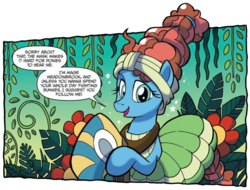 Size: 1039x789 | Tagged: safe, artist:tonyfleecs, idw, official comic, meadowbrook, earth pony, pony, g4, legends of magic, spoiler:comic, spoiler:comiclom8, cropped, cute, female, healer's mask, mare, mask, meadowcute, solo, speech bubble