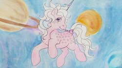 Size: 1024x576 | Tagged: safe, artist:evereveron, milky way, pony, unicorn, g1, female, mare, solo, traditional art