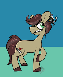 Size: 406x495 | Tagged: safe, artist:lilsunshinesam, oc, oc only, oc:der, oc:rough cut, earth pony, griffon, pony, cutting, micro, scissors