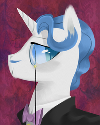 Size: 900x1125 | Tagged: safe, artist:talonsofwater, fancypants, pony, unicorn, g4, bust, clothes, colored pupils, commission, male, monocle, portrait, profile, side view, smiling, solo, stallion