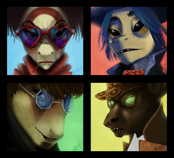 Size: 1600x1452 | Tagged: safe, artist:opalacorn, parrot pirates, g4, my little pony: the movie, 2-d, cigarette, crossover, gorillaz, humanz, murdoc niccals, noodle, pirate, ponified, ponified album cover, russel hobbs, smoking