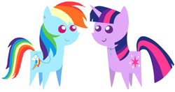 Size: 1070x564 | Tagged: safe, anonymous artist, derpibooru exclusive, rainbow dash, twilight sparkle, pony, g4, cute, dashabetes, female, lesbian, pointy ponies, ship:twidash, shipping, simple, simple background, stick figure, twiabetes