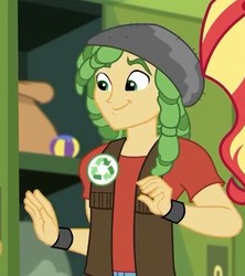 Size: 439x494 | Tagged: safe, screencap, sandalwood, sunset shimmer, equestria girls, g4, my little pony equestria girls: better together, overpowered (equestria girls), cropped, cute, male, smiling