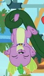 Size: 491x844 | Tagged: safe, screencap, spike, spike the regular dog, dog, equestria girls, g4, my little pony equestria girls: better together, my little shop of horrors, cropped, eyes closed, male, paw pads, paws, puppy, underpaw, upside down