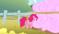 Size: 2560x1476 | Tagged: safe, screencap, pinkie pie, earth pony, pony, the return of harmony, chocolate, cloud, cotton candy, cotton candy cloud, cute, eating, food, happy, popcorn