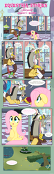 Size: 1919x6182 | Tagged: safe, artist:estories, discord, fluttershy, oc, oc:alice goldenfeather, draconequus, pegasus, pony, comic:find yourself, g4, bandage, bed, blanket, comic, female, male, mare, tree, wait what