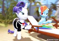 Size: 1377x969 | Tagged: safe, artist:blackbelt2297, rainbow dash, rarity, pony, g4, 3d, clothes, gmod, maid