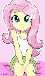 Size: 713x1200 | Tagged: safe, artist:rajaie, fluttershy, equestria girls, g4, adorasexy, clothes, cute, female, moe, sexy, shyabetes, skirt, skirt pull, solo, tank top, upskirt denied