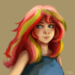 Size: 1133x1131 | Tagged: safe, artist:hardbrony, sunset shimmer, human, g4, blue eyes, female, humanized, solo