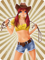 Size: 753x1000 | Tagged: safe, artist:black-skin-angel, oc, oc only, oc:cherryjack, human, belly button, clothes, daisy dukes, female, freckles, humanized, humanized oc, midriff, shorts, solo