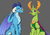 Size: 2000x1401 | Tagged: safe, artist:overlordneon, princess ember, thorax, changedling, changeling, dragon, g4, changeling king, dragon lord ember, dragoness, duo, female, gray background, king thorax, male, simple background, smiling
